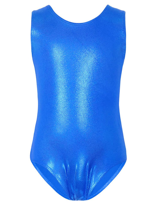 TENVDA Girls Gymnastics Leotards Size 5-6 Years Old Sparkly Blue Tumbling Outfit for Kids Niece Christmas Birthday Present