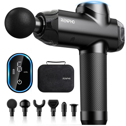 RENPHO Massage Gun Deep Tissue with 12mm Amplitude, Percussion Muscle Massage Gun, Portable Electric Handheld Massager Gun, LED Touch Display Carry Case Power
