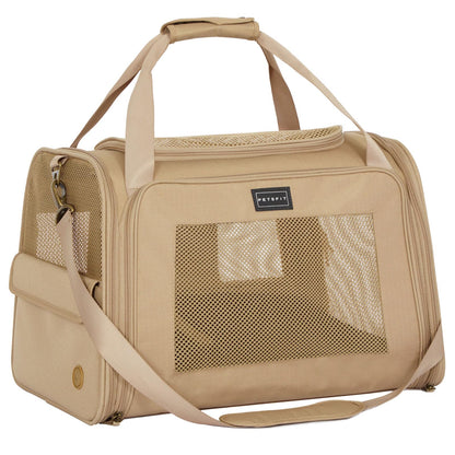 Petsfit Large Cat Carrier, Lightweight Travel Use Pet Carrier for Small Dogs and Cat, Dog Carriers with Expandable mat, Upgraded Large Space Soft Sided Pet Travel Carrier, Khaki