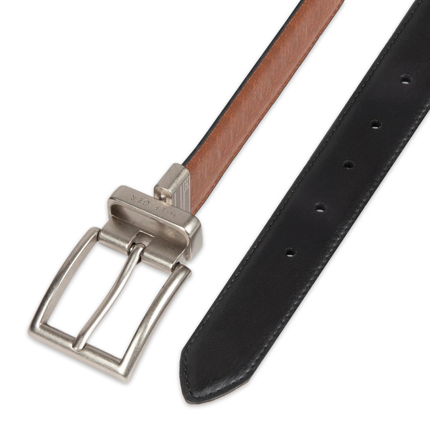 Tommy Hilfiger Men's Reversible Leather Belt - Casual for Mens Jeans with Double Sided Strap and Silver Buckle , cognac/black, 36