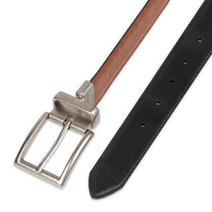 Tommy Hilfiger Men's Reversible Leather Belt - Casual for Mens Jeans with Double Sided Strap and Silver Buckle , cognac/black, 36