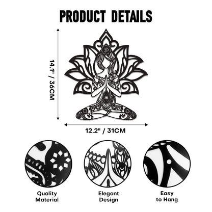 Rajukit Zen Wall Art–Meditating Girl & Lotus Metal Wall Decor–Serene Meditation & Yoga Room Decor for Mindful Spaces