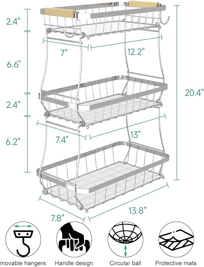 2 Tier Large Fruit Basket for Kitchen Counter