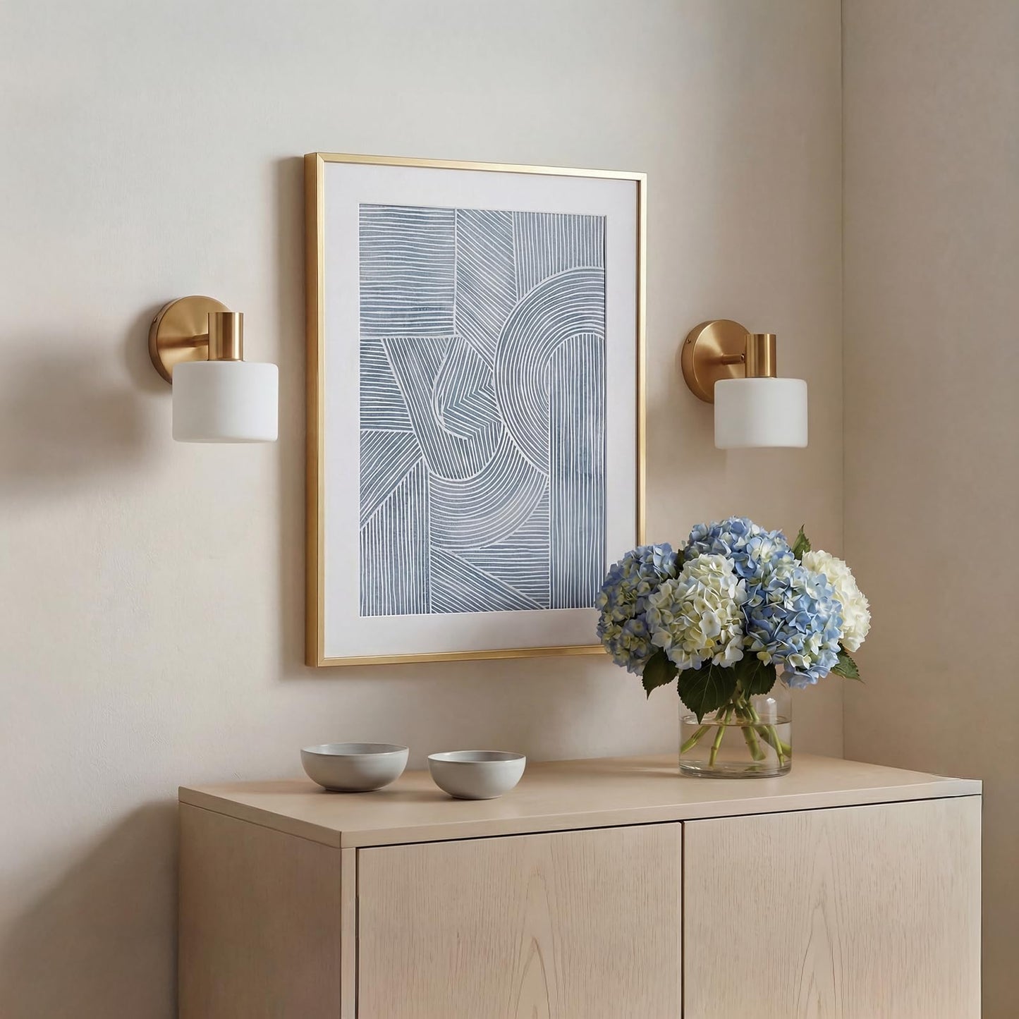 CKENSU White Ceramic Wall Sconce, 5" Modern Wall Mount Light with Brass Finsh Plated, Small Wall Lamp for Bedroom, Living Room, Porch, Kitchen