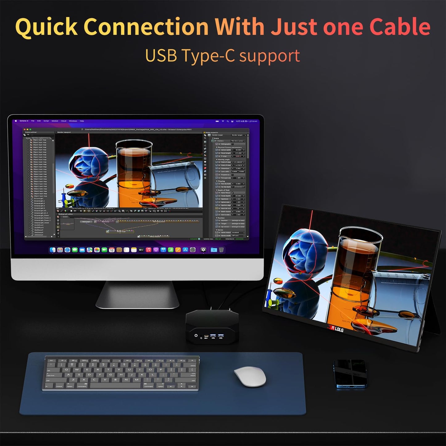 10.5''Portable Monitor for latop ,2K FHD 60HZ Laptop Monitor Screen,USB-C and HDMI Inputs, Ultra-Slim IPS Panel with HDR and Premium Smart Cover & Speakers for Laptop,PC,Phone,PS4/5,Switch,Mac,Xbox