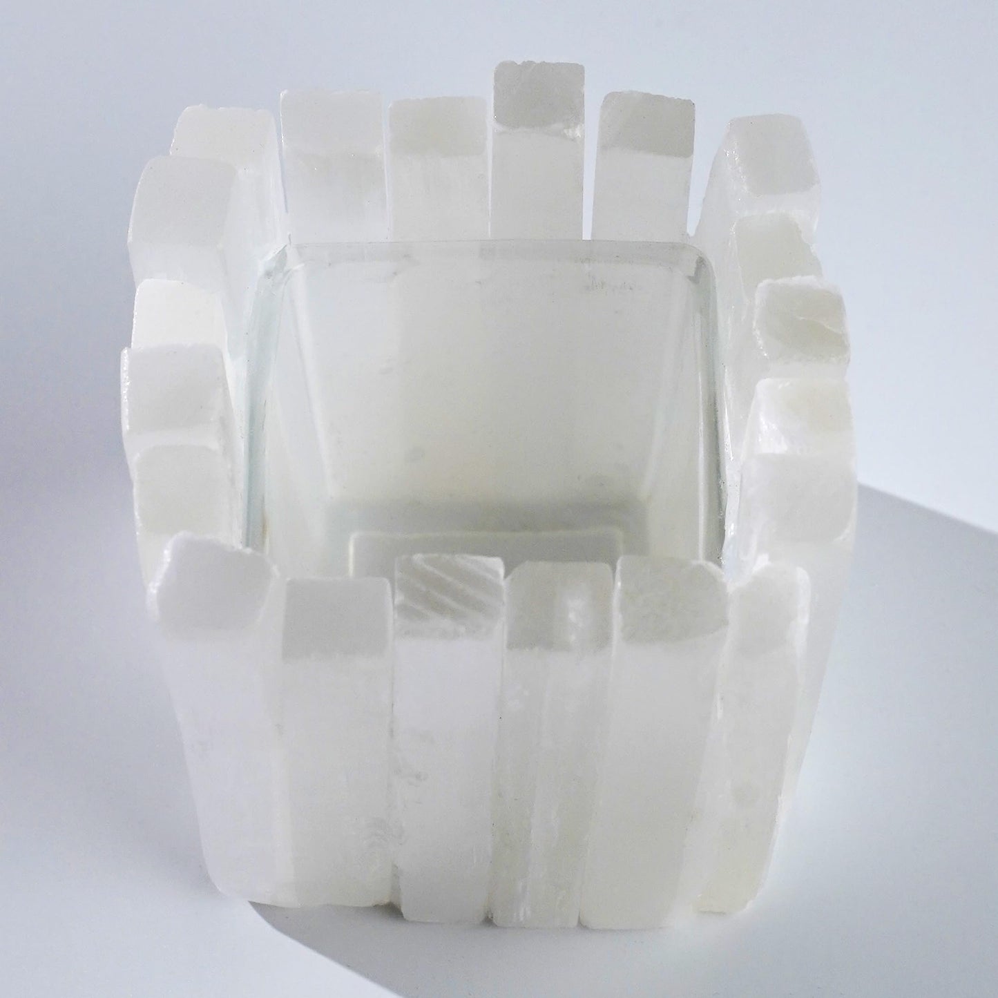 Natural Selenite Candle Holder for Tea Lights Irregularly Arranged Selenite Wand Candlesticks - Elegant Home Decor (Square Candle Holder)
