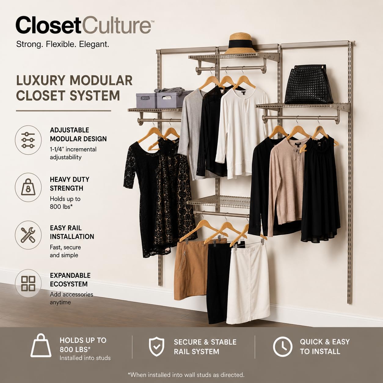 Closet Culture by Knape & Vogt Culture 6 ft. Steel Closet Hardware Kit in Champagne Nickel Shelving (0300-KITA-6CN)