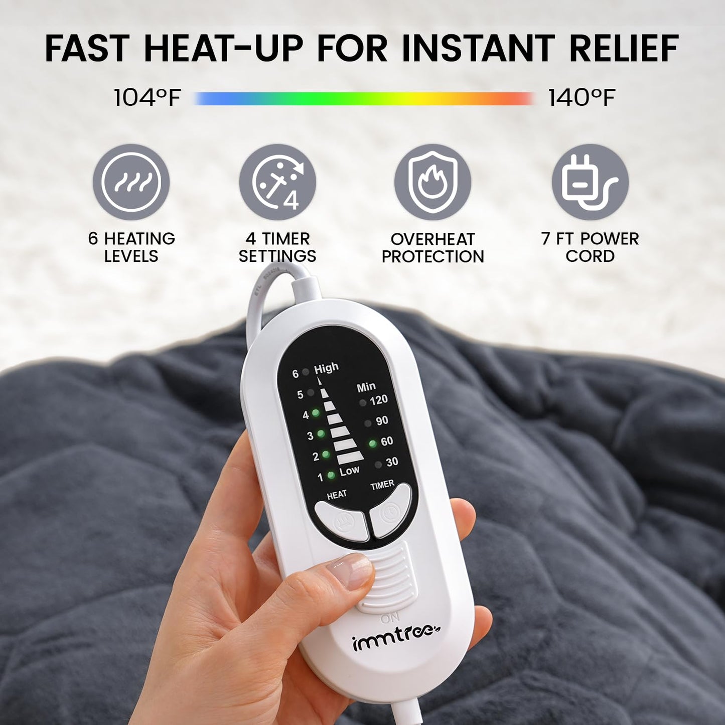 immtree Weighted Heating Pad for Deeper Pain Relief, 7lbs XXXL Size(29x24) with Fast Heat Technology, Heated Blankets for Adults, Relief for Back and Shoulder and Knee