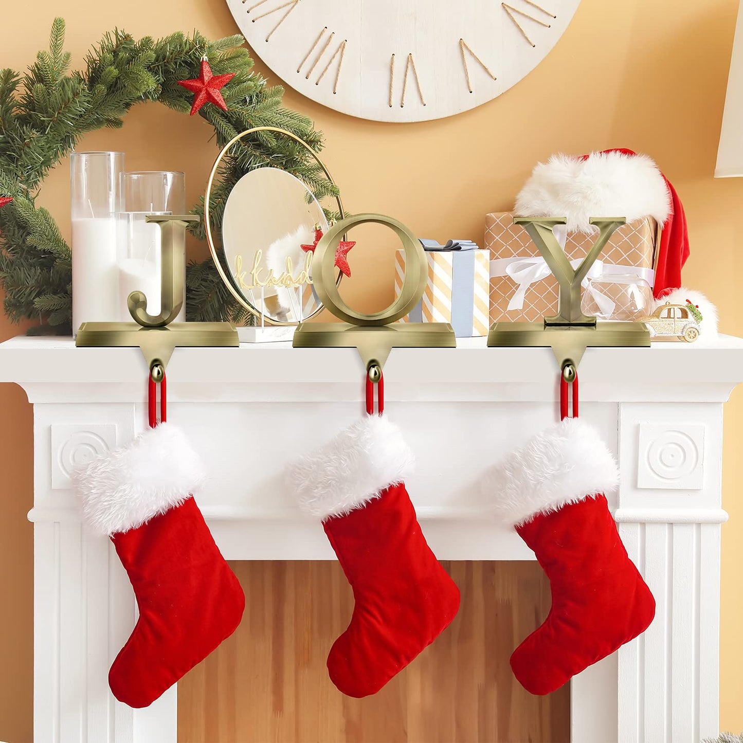 MCEAST Pack of 3 Christmas Stocking Holders Metal Mantel Stocking Clips Fireplace Stocking Hangers for Christams Decoration, Bronze