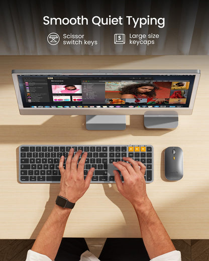 ProtoArc Backlit Bluetooth Keyboard and Mouse for Mac, KM100-A Full Size Wireless Keyboard Mouse for Mac, Multi-Device Rechargeable for MacBook Pro/Air, iPhone, iPad, Space Gray