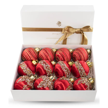 12 Pcs Satin Christmas Ball Ornaments, Silk Tree Hanging Decor for Xmas Wreath Garland Holiday Wedding Party (Red)