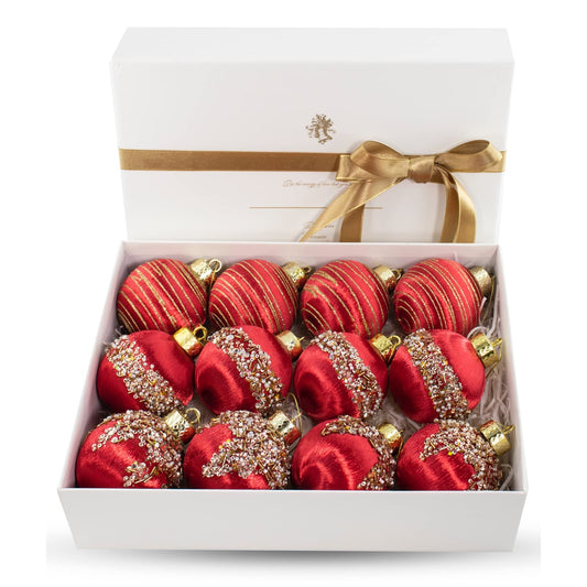 12 Pcs Satin Christmas Ball Ornaments, Silk Tree Hanging Decor for Xmas Wreath Garland Holiday Wedding Party (Red)