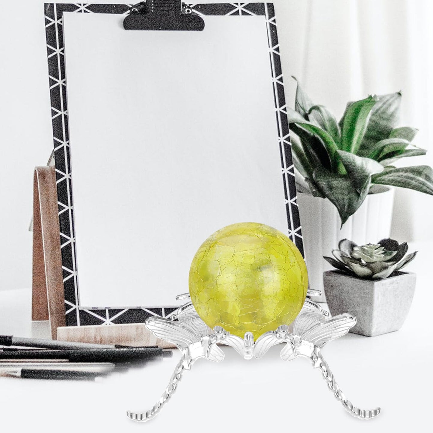 Amosfun Metal Dragonfly Display Stand Crystal Sphere Holder Triangle Base 3.93X3.93X1.57 Inch Home Decor Display Pedestal for Globe and Sphere Stands