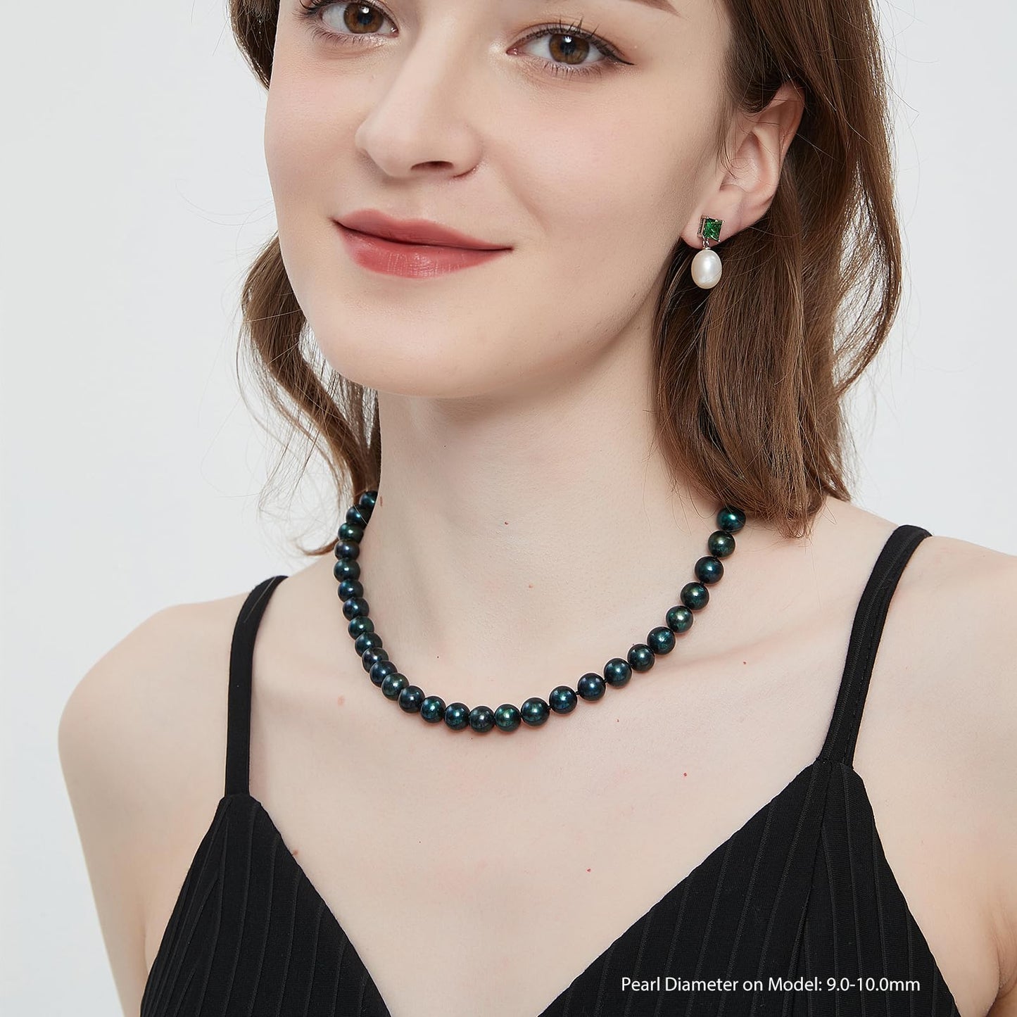 YAMI Tahitian Black Pearl Necklace, Natural Saltwater Cultured Round Pearl 8.5-9mm Strand Necklace with 925 Sterling Silver Adjustable Clasp, Anniversary Mother's Day Jewelry Gifts for Women