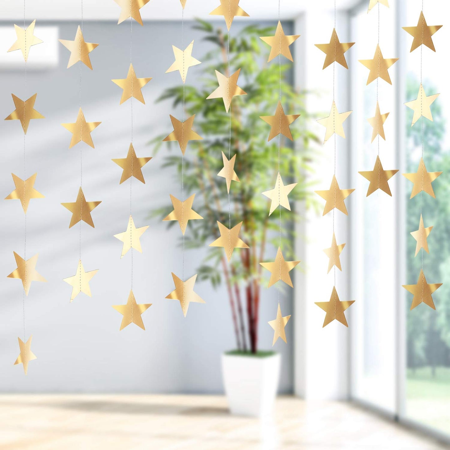 Patelai Glitter Star Garland Banner 2026 Graduation Decor 130 Feet Star Hanging Banner Twinkle Backdrop for Party Birthday Classroom Wedding Supplies(Champagne Gold)