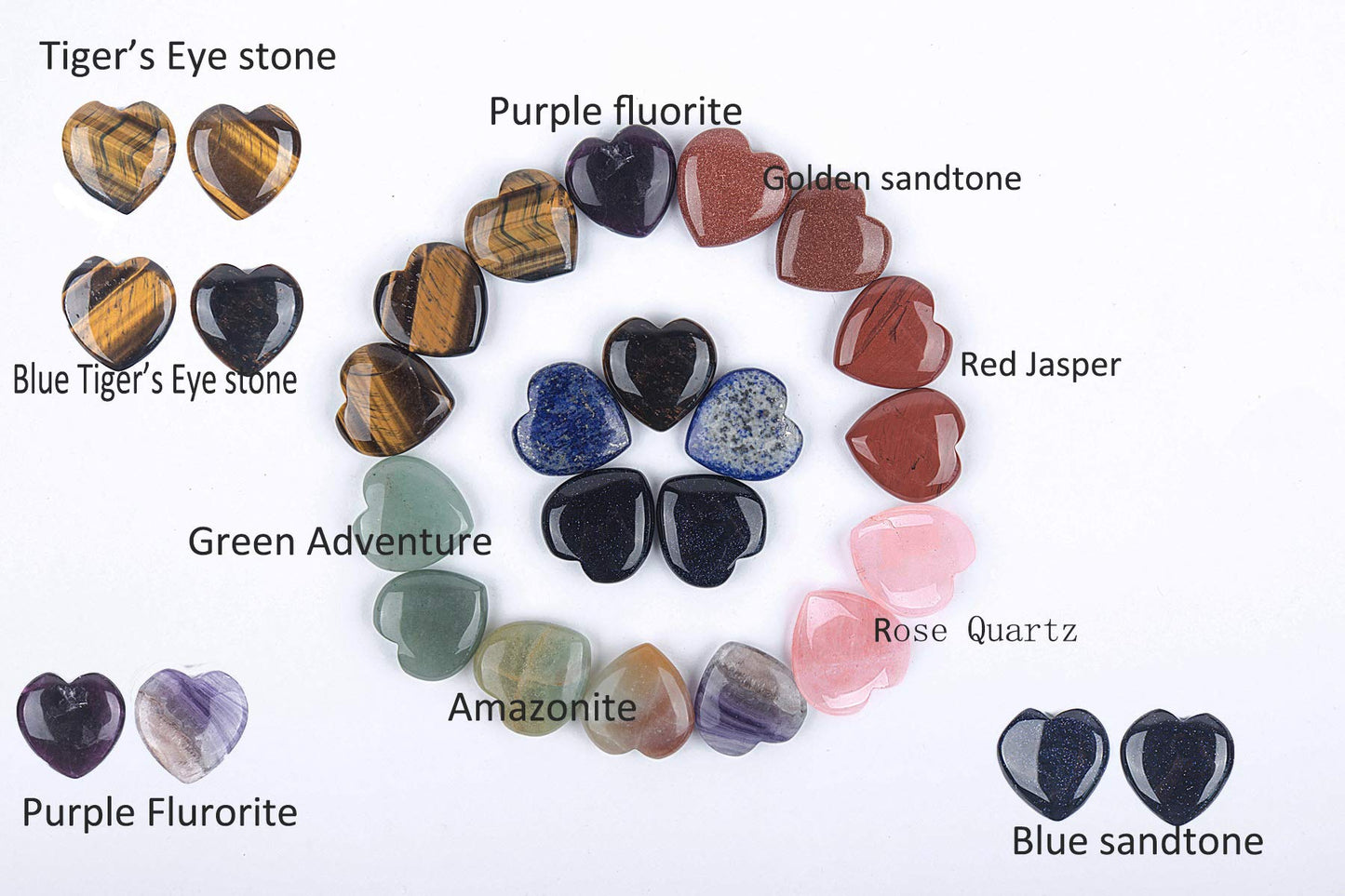 JIC Gem 20 pcs Mixed Crystal Heart Stones Heart Shape Chakra Stones 30mm Reiki Balancing Hand Carved Polished Palm Worry Stone Gift Jewelry Making and Collection