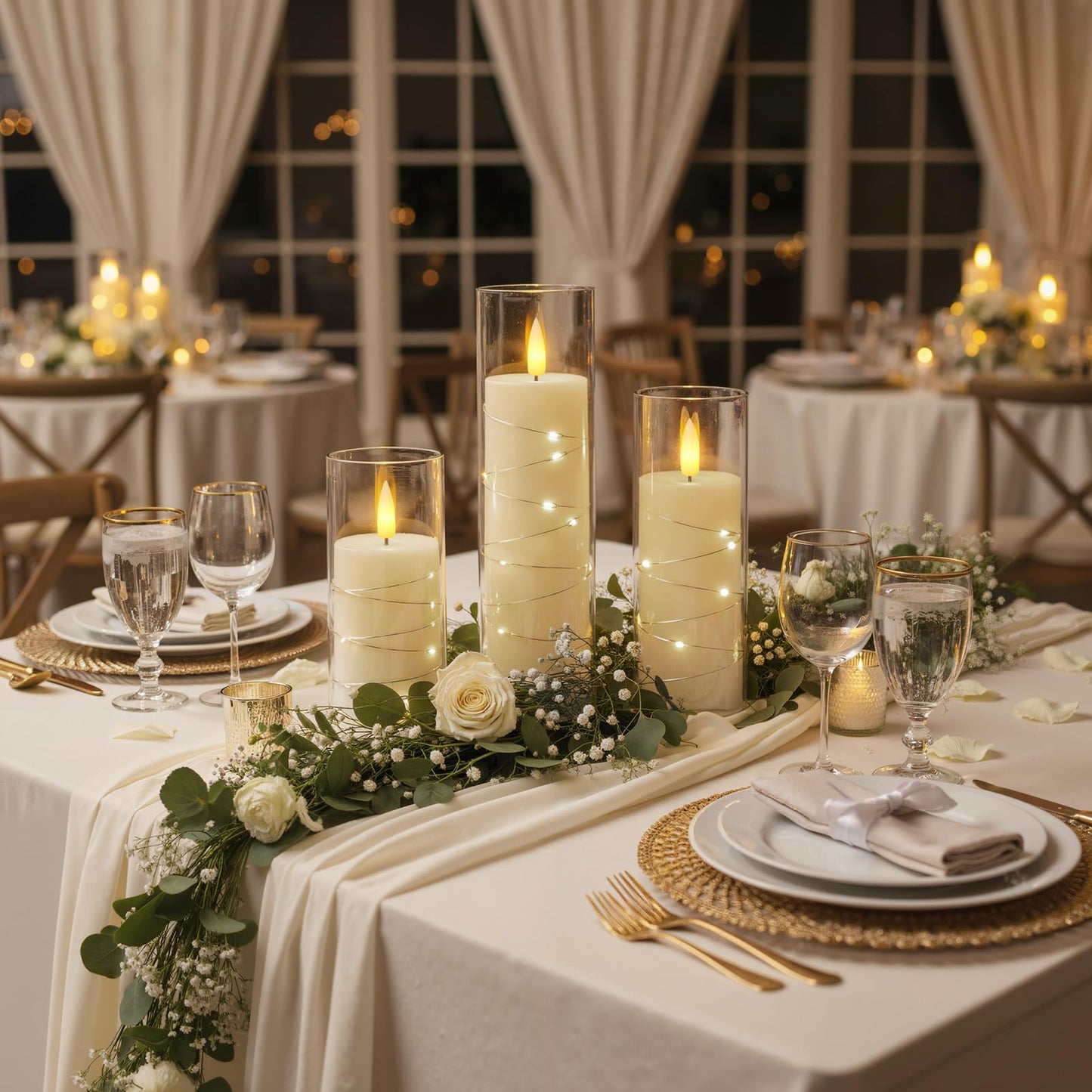 Raycare Flameless Candle with Remote Timer, 3 Flickering Acrylic Battery Operated LED Pillar Candles with Embedded Star String for Christmas, Wedding, Home Table Decor, and as a Gift (Ivory White)