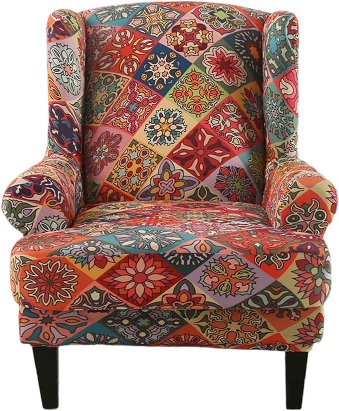 KRFOONN Stretch Wing Chair Slipcovers Printed 2 Piece Wingback Chair Covers