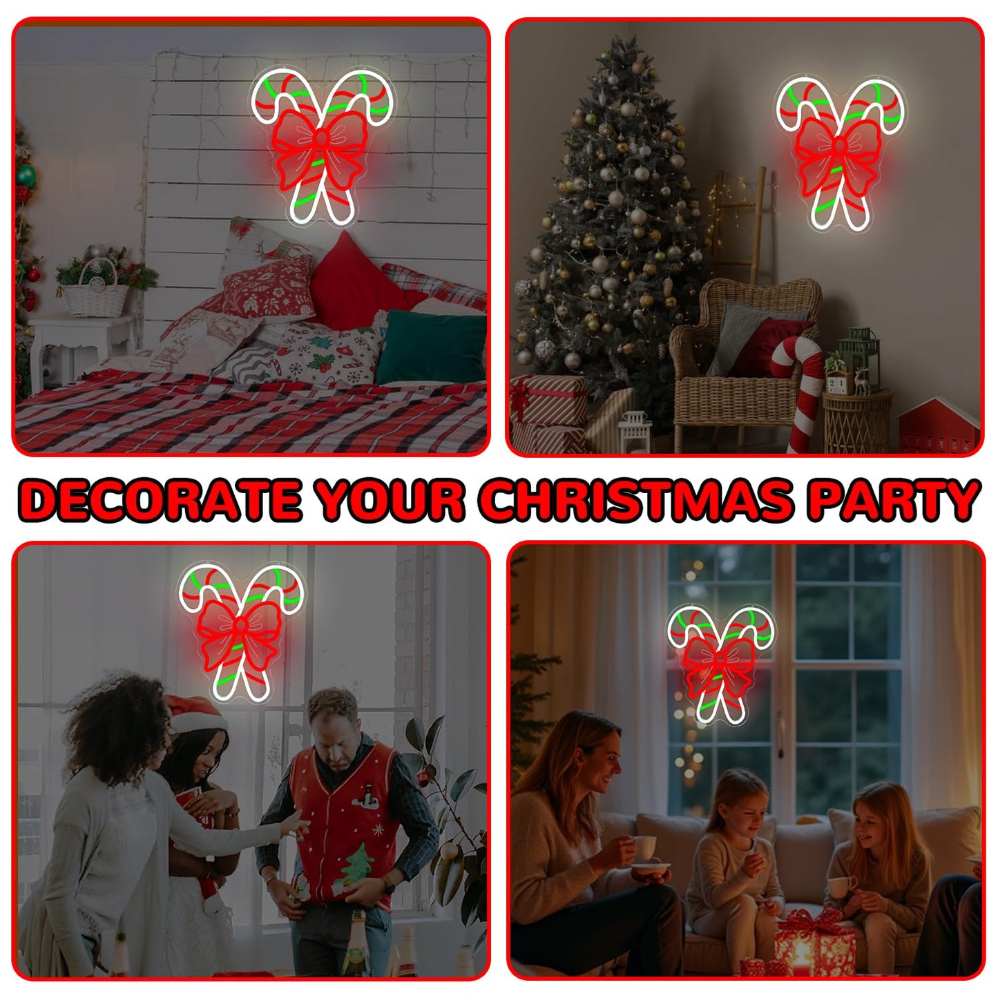 hhuohuona Christmas Neon Sign Dimmable Candy Cane Window Lights Light Up Candy Canes With Bow Led Sign Candyland Christmas Decorations Xmas Neon Wall Decor for Home