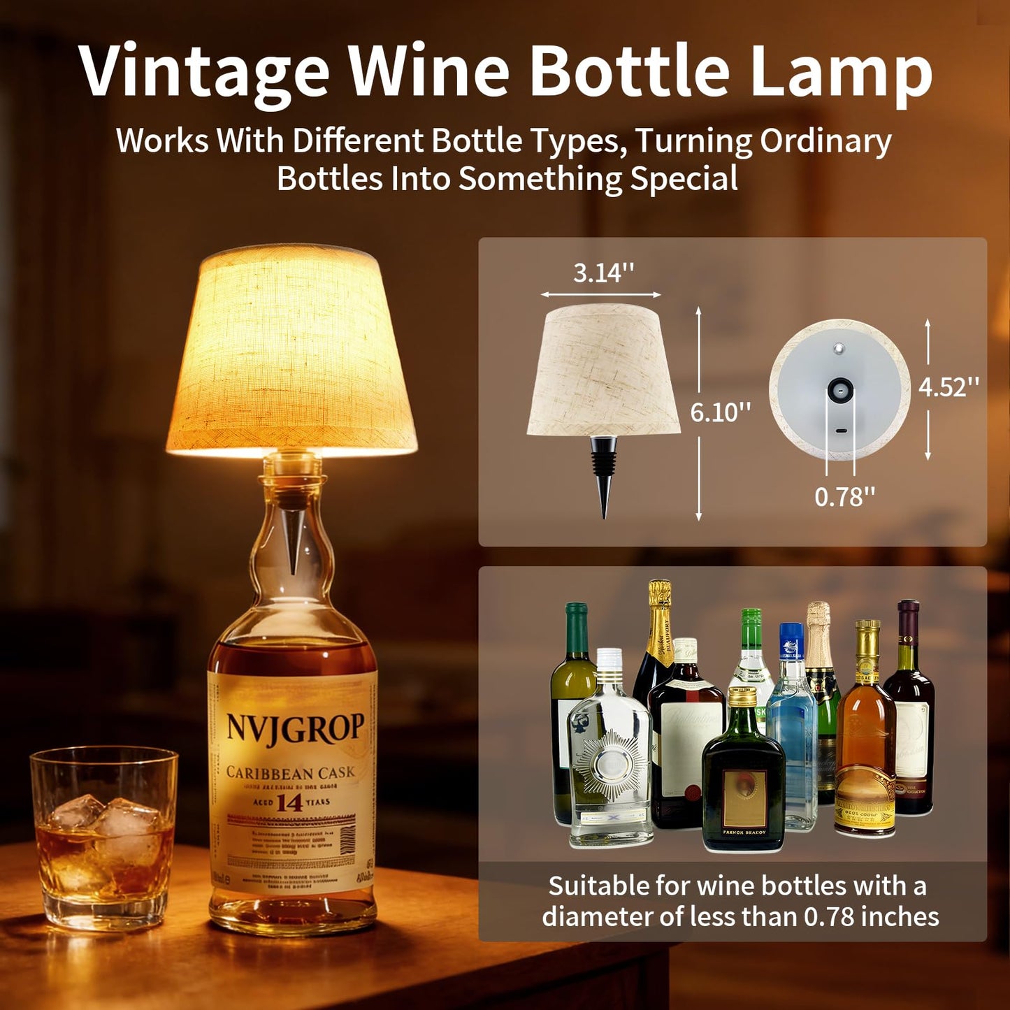 NVJGROP Wireless Bottle Lamp,Rechargeable RGB Linen Bottle Stopper Lamp Have 6000mAh Battery Continuous Use for 20-60 Hours，Suitable for Bedrooms Bars Living Rooms Table（2 Pack）