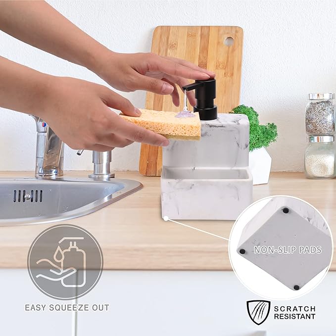 zccz Soap Dispenser with Sponge Holder, Marble Look Liquid Hand and Dish Soap