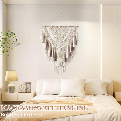 Lokeisna Macrame Wall Hanging, Woven Tapestry Beige & Dusty Rose Handmade Craft Macrame Wall Decor, Gallery & Nursery, Size 37.4” Lx27.5” W