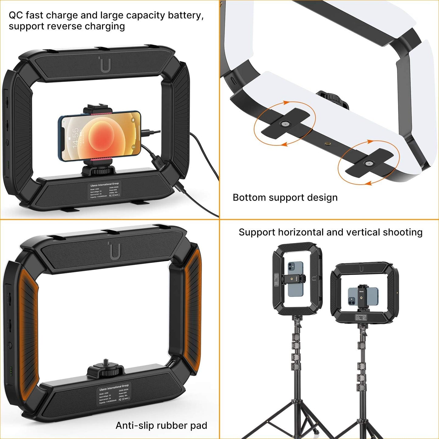 Portable Handheld LED Selfie Ring Light - ULANZI Phone Video Ring Light with Phone Holder, 2500K-8500K Selfie Light with 8000mAh Build-in Battery For Filmmaking, Live Stream, TikTok, YouTube Recording