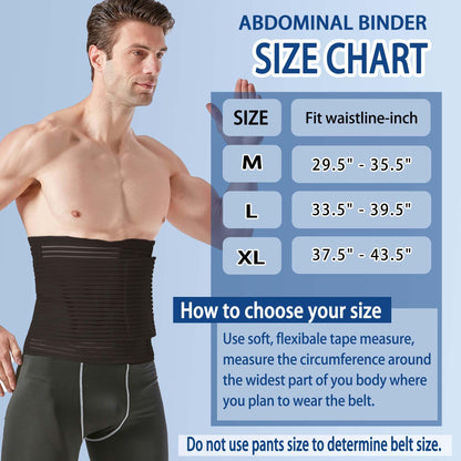 Reian Abdominal Binder for Post Surgery & Postpartum Recovery, Abdomen Hernia Support Belt for Women & Men (Black, Large)