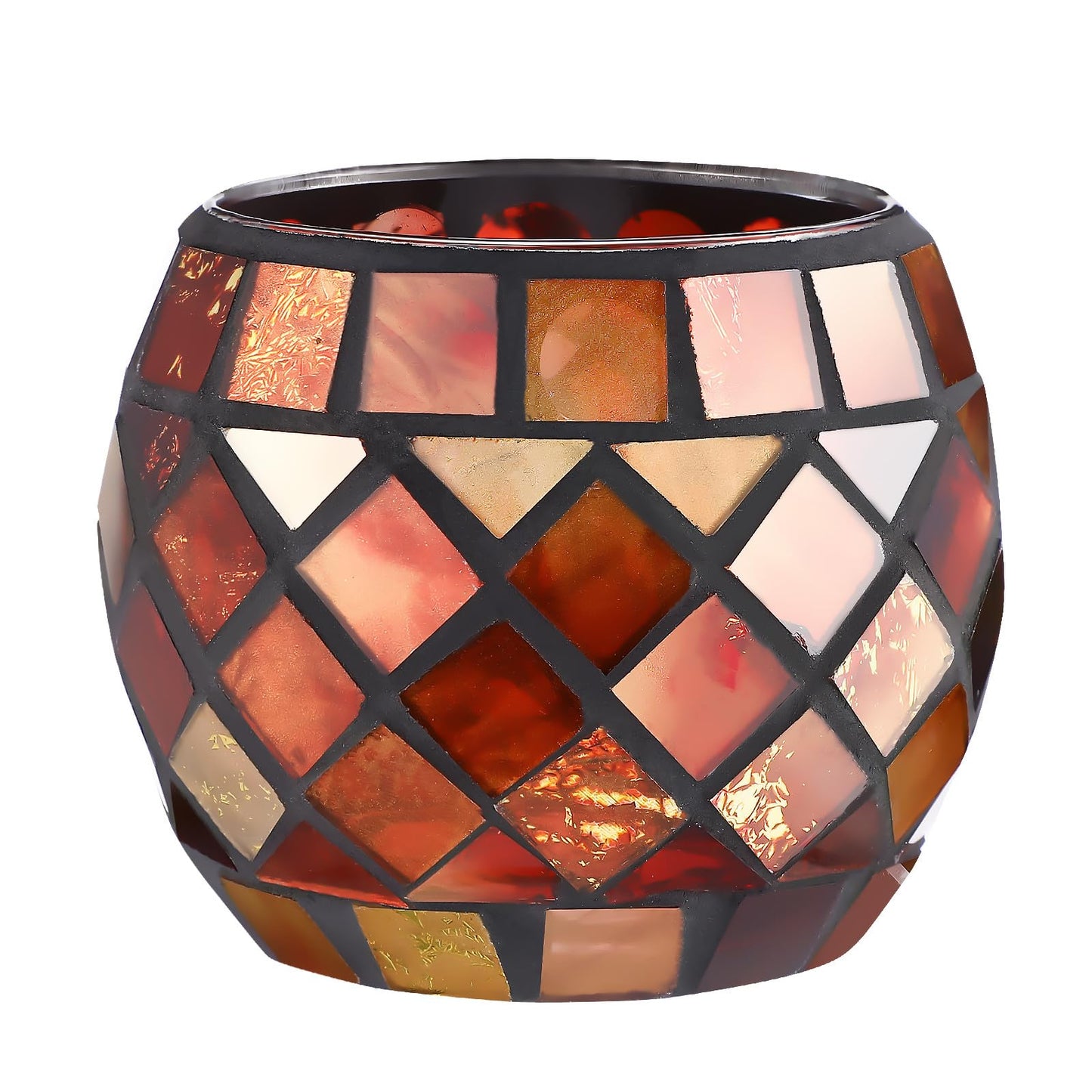 Ipetboom Glass Votive Candle Holder - Christmas Candle Holders Red Mosaic Tealight Candlestick Xmas Dining Table Centerpieces for Home Wedding Decorations Romantic Decor Party Ornament - 3.34x2.75in