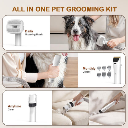Ozumek Dog Grooming Vacuum, Dog Grooming Kit with Pet Clipper Nail Grinder, 3 Suction Modes Dog Brush Vacuum with 6 Pet Grooming Tools (Cream)