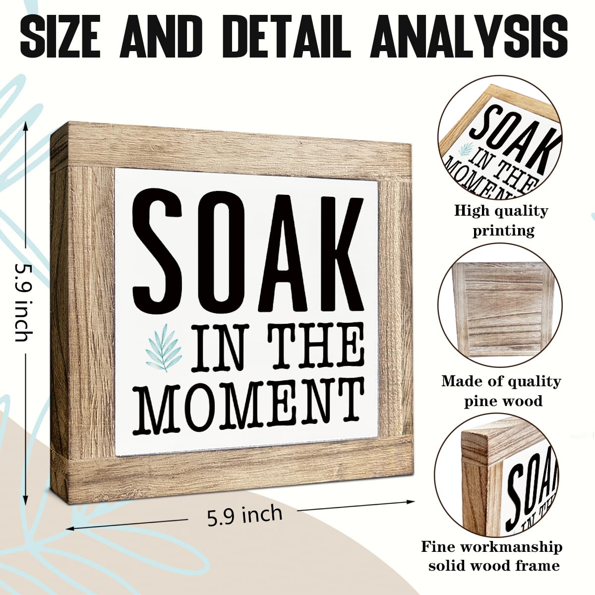 Bath Decoration, Soak in the Moment Sign, Relaxing Bathroom Decor, Decorative Wooden Block Plaque Sign, Farmhouse Home Decors, Desk Decor Art, Housewarming Gift, 5.9X5.9X0.7inches