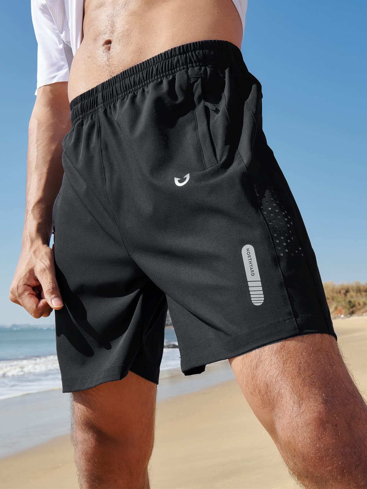 NORTHYARD Men's Athletic Running Shorts Quick Dry Workout Shorts 7"/ 5"/ 9" Lightweight Sports Gym Basketball Tennis Hiking Exercise Black L