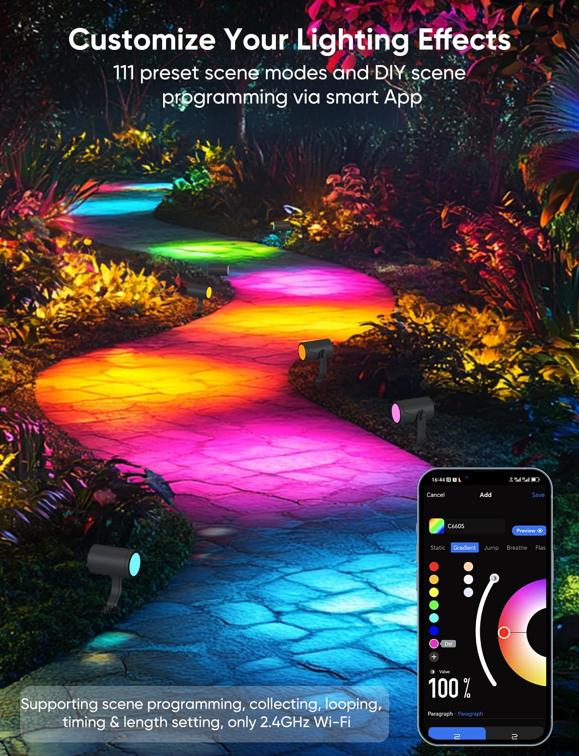APPECK Smart Landscape Lighting Kit 36W, RGBCW Smart Landscape Lights 6 Pack, IP65 Waterproof Outdoor Spotlights, Alexa/Google Assistant Compatible, for Garden Pathway Yard Holiday Decor