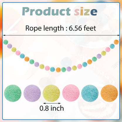 WILLBOND 2 Pieces Wool Felt Rainbow Ball Garland Colorful Pom Pom 6.5 ft Long 24 Ball Garland for Easter Mardi Gras Classroom Halloween Thanksgiving Xmas (Pastel Colors)