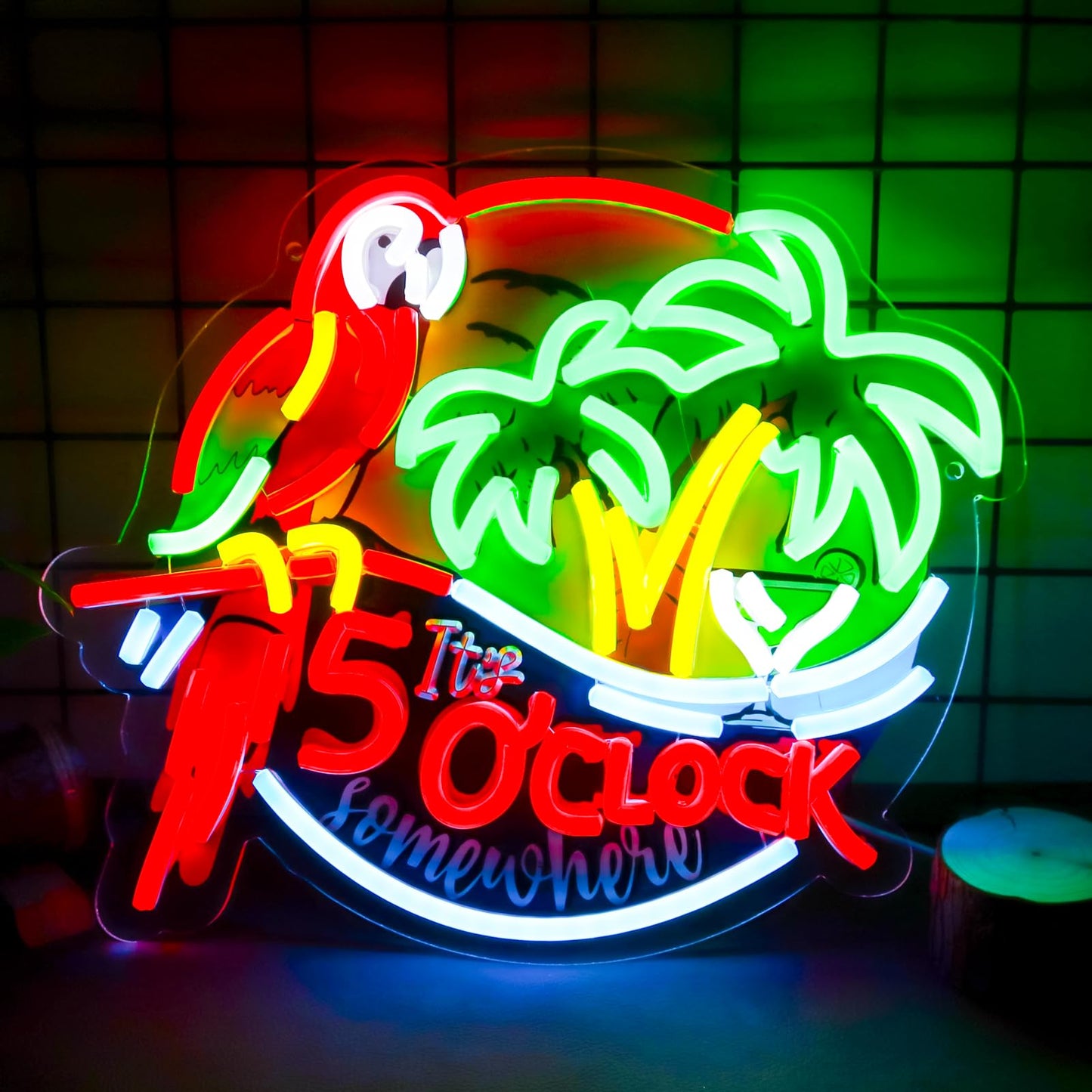 WittyRhE Its 5 00 O'clock Some Where Neon Signs Parrot Neon Lights Wall Decor for Beer Bar Pub Home Recreation Game Room Gift Art-12.6 x 12.2 IN