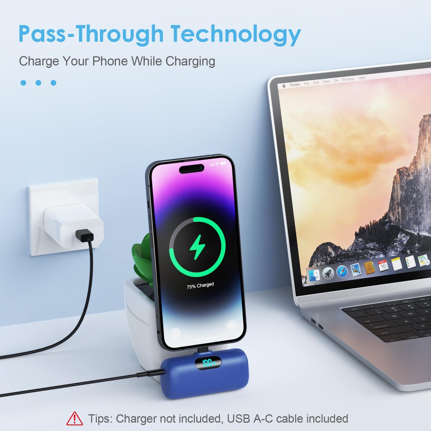 Mini Portable Charger USB C Power Bank,Upgraded 5000mAh PD Fast Charging Battery Pack Built-in USB-C Connector,LCD Display,Compatible with iPhone16,16 Plus,16Pro/Max/15,iPad Pro/Air,Android Phone etc