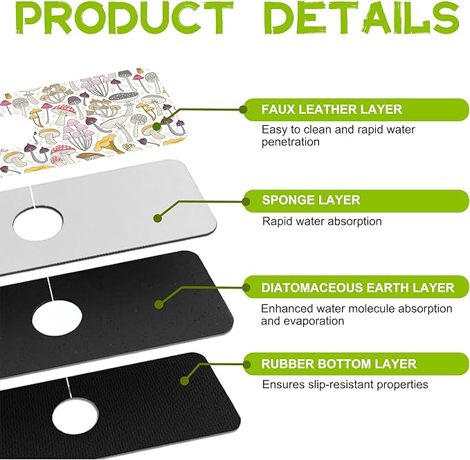 Kitchen Sink Splash Colorful Mushrooms Guard Faucet Mat Super Absorbent Fast