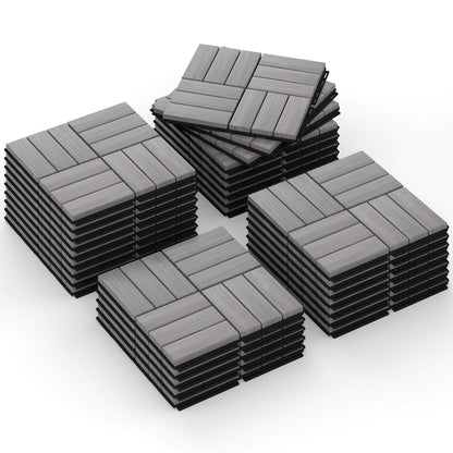 Rovibek Acacia Wood Interlocking Deck Tiles, 30PCS 12"x12" Outdoor Waterproof Decking Tiles, All Weather Use for Balcony Patio Backyard Poolside, Indoor & Outdoor, Checker Gray