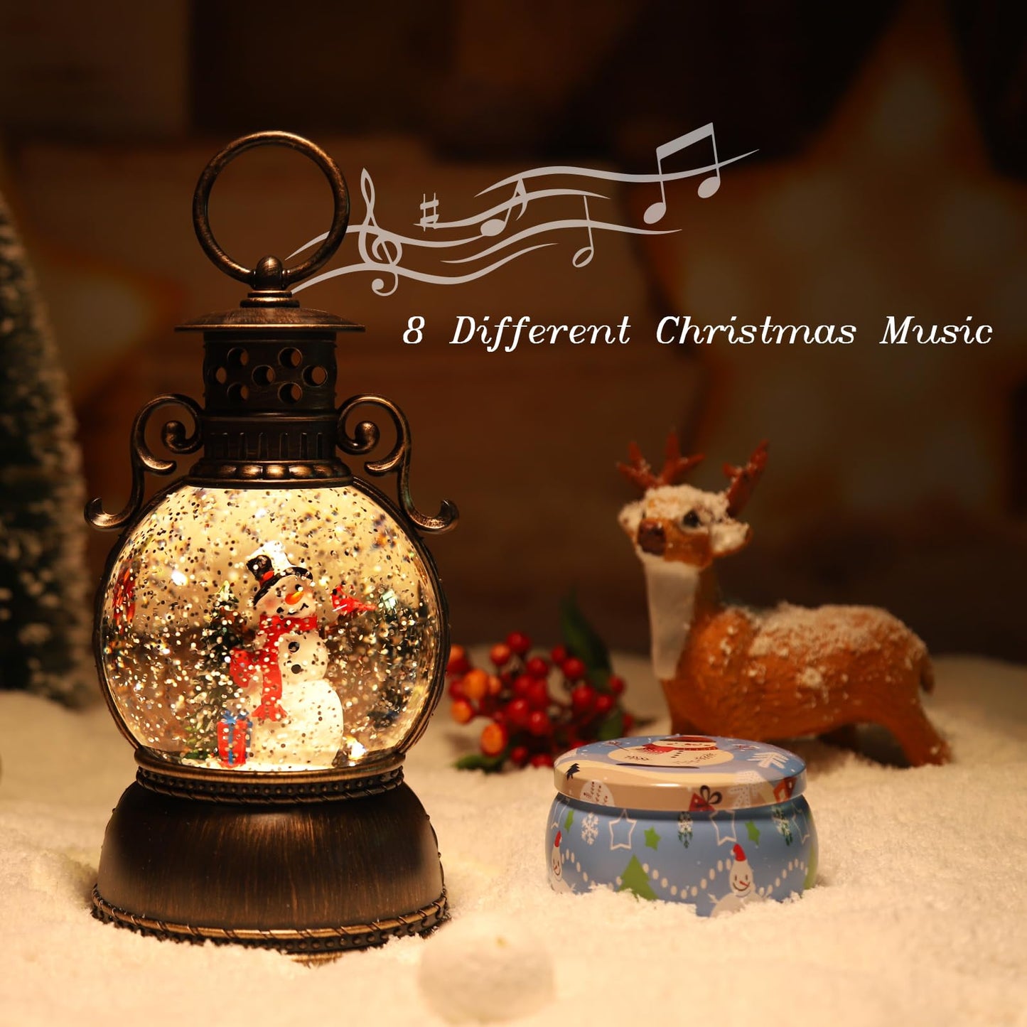 Christmas Snow Globe Glittering Christmas Music Box Snowman Christmas Trees with 8 Songs,Christmas Lantern for Indoor Holiday Party Gifts
