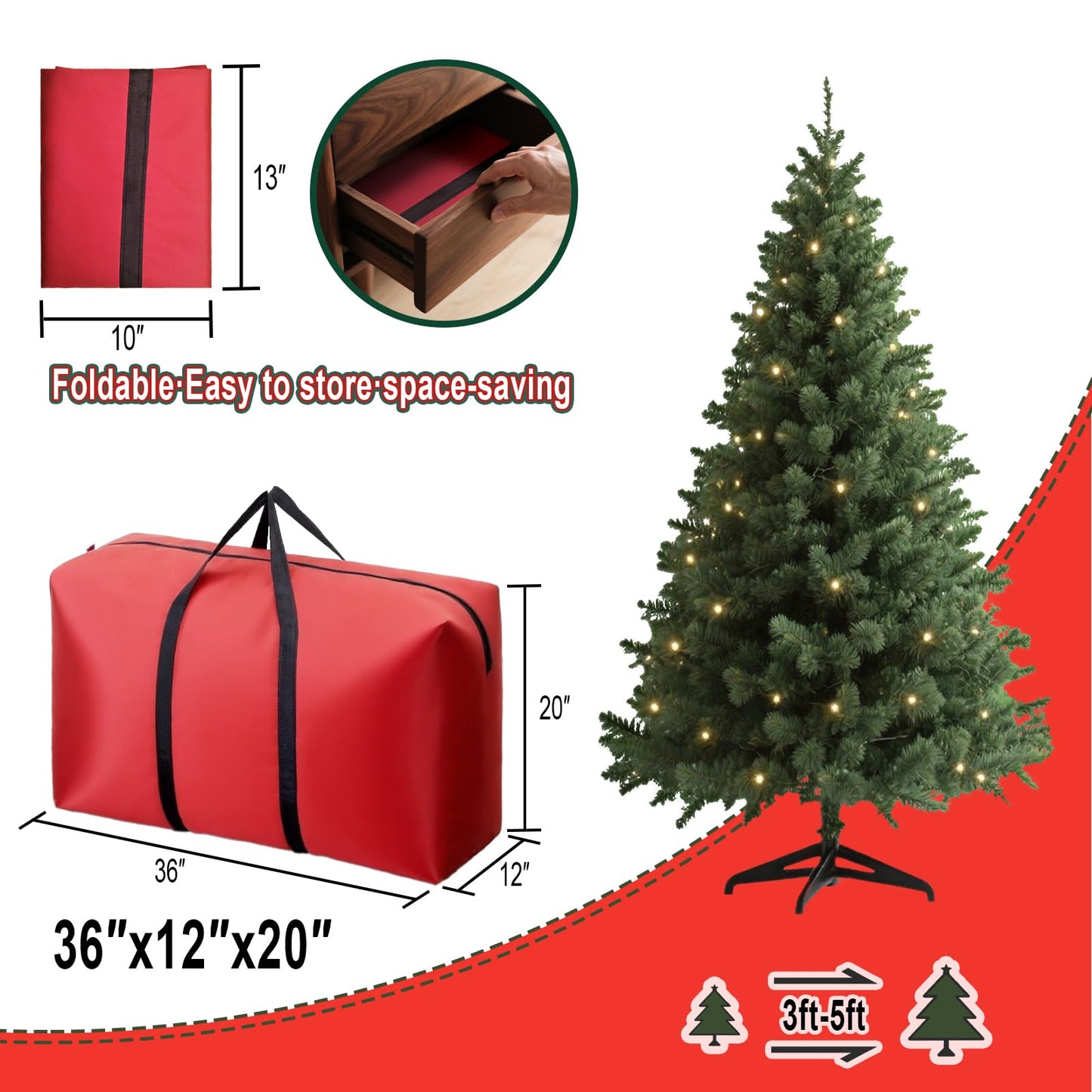 Small Christmas Tree Storage Bag Heavy Duty 3FT/4FT/5FT Christmas Tree Bag for Detachable Christmas Tree 600D Oxford Waterproof Dusty-Proof with 2 Reinforced Handle,Large Zipper Opening