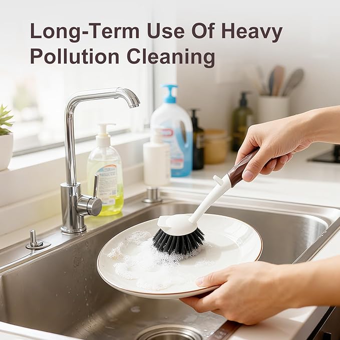 Dish Brush, 2 Pack with Comfortable Handle, with Built-in Scraper, Scrub Brush