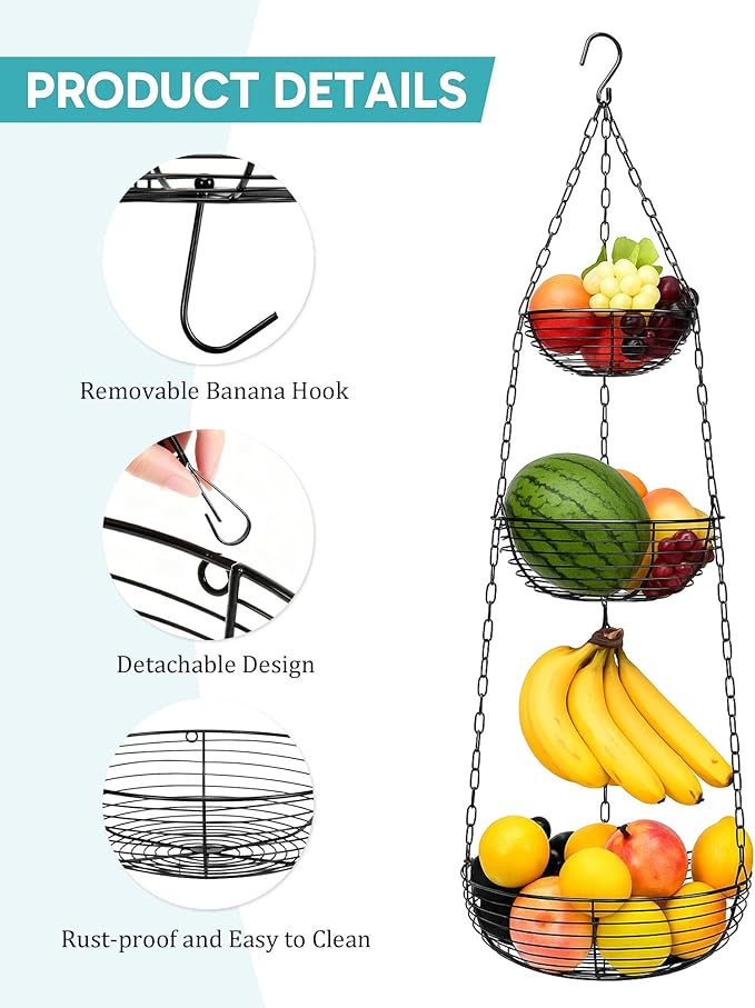 FANGSUN 3-Tier Hanging Fruit Basket