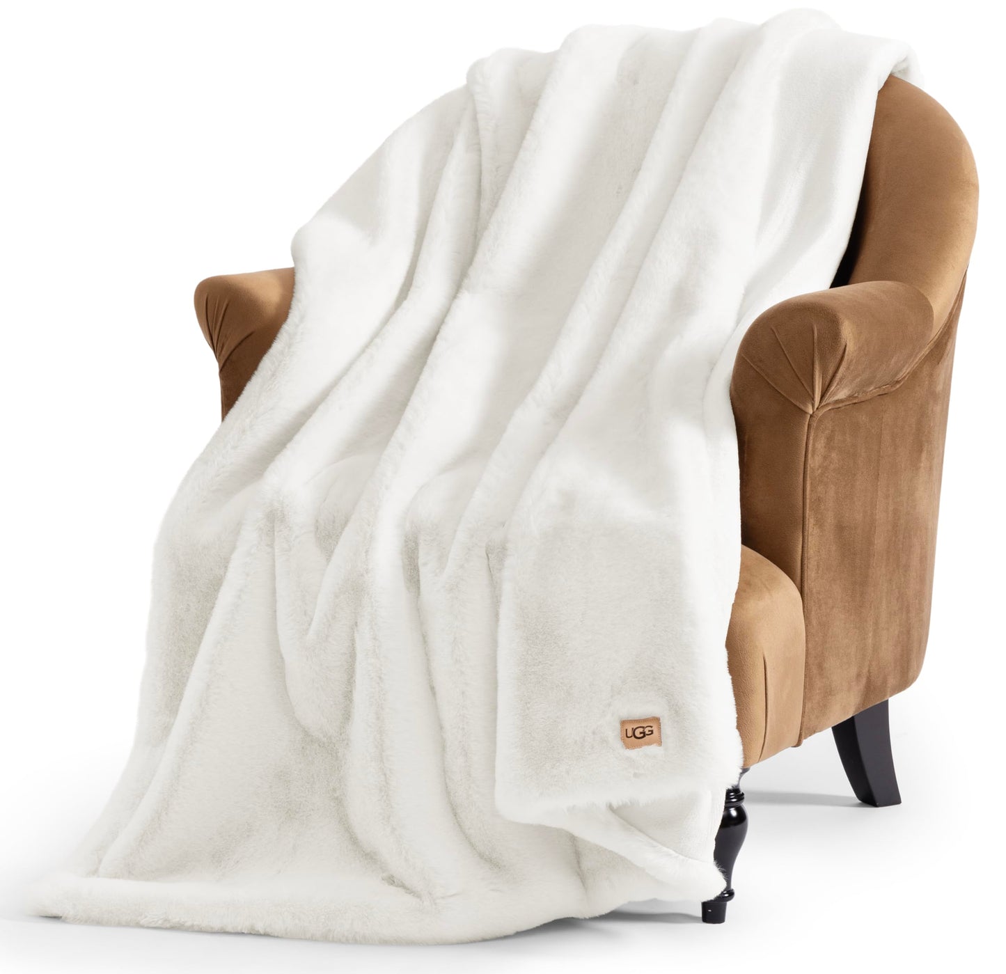 UGG Euphoria Plush Faux Fur Throw Blanket, Warm Fluffy Throw for Couch or Bed, Luxury Bedroom Decor, Christmas Fluffy Blankets, Machine Washable, 50-inch x 70-inch, White Snow