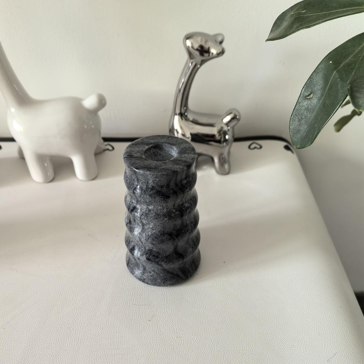 Marble Candlestick Holders, Set of 2 Natural Stone Candle Holder Decorative Candle ，（Marble Black）