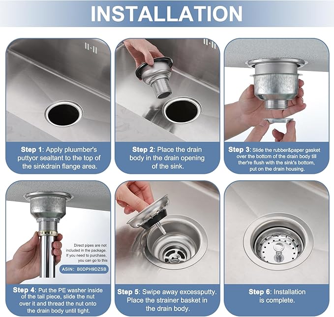 ZM Kitchen Sink Stainless Steel Deep Locking Basket Strainer