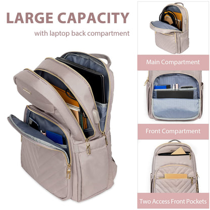 VANKEAN 15.6 Inch Laptop Backpack for Women Work Laptop Bag Fashion with USB Port, Waterproof Purse Backpacks Teacher Nurse Stylish Travel Bags Casual Daypacks for College, Business, Pink