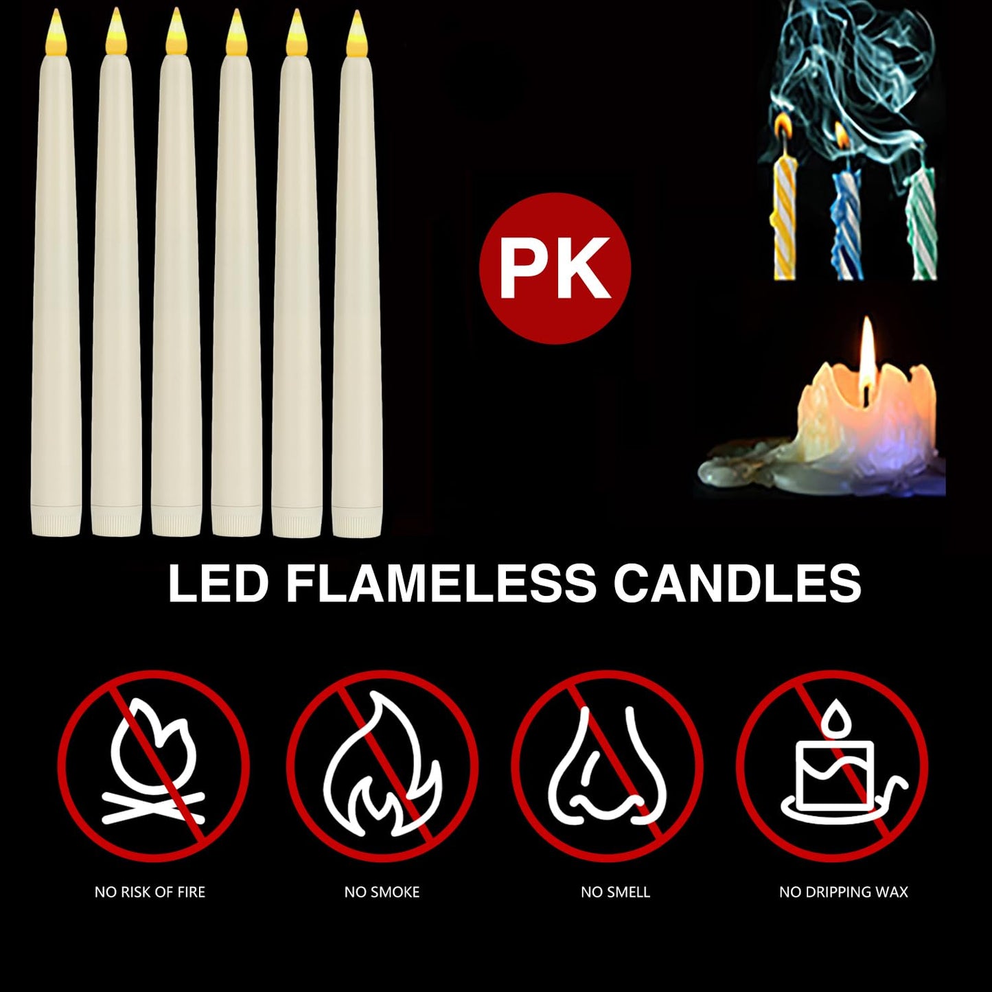 Flameless Taper Candles with Remote Control and Timer, Battery Operated LED Candlesticks with Flickering 3D Flame, 9.6×0.8 Inches Plastic Fake Candles for Christmas, Wedding and Home Decor (Ivory, 3)
