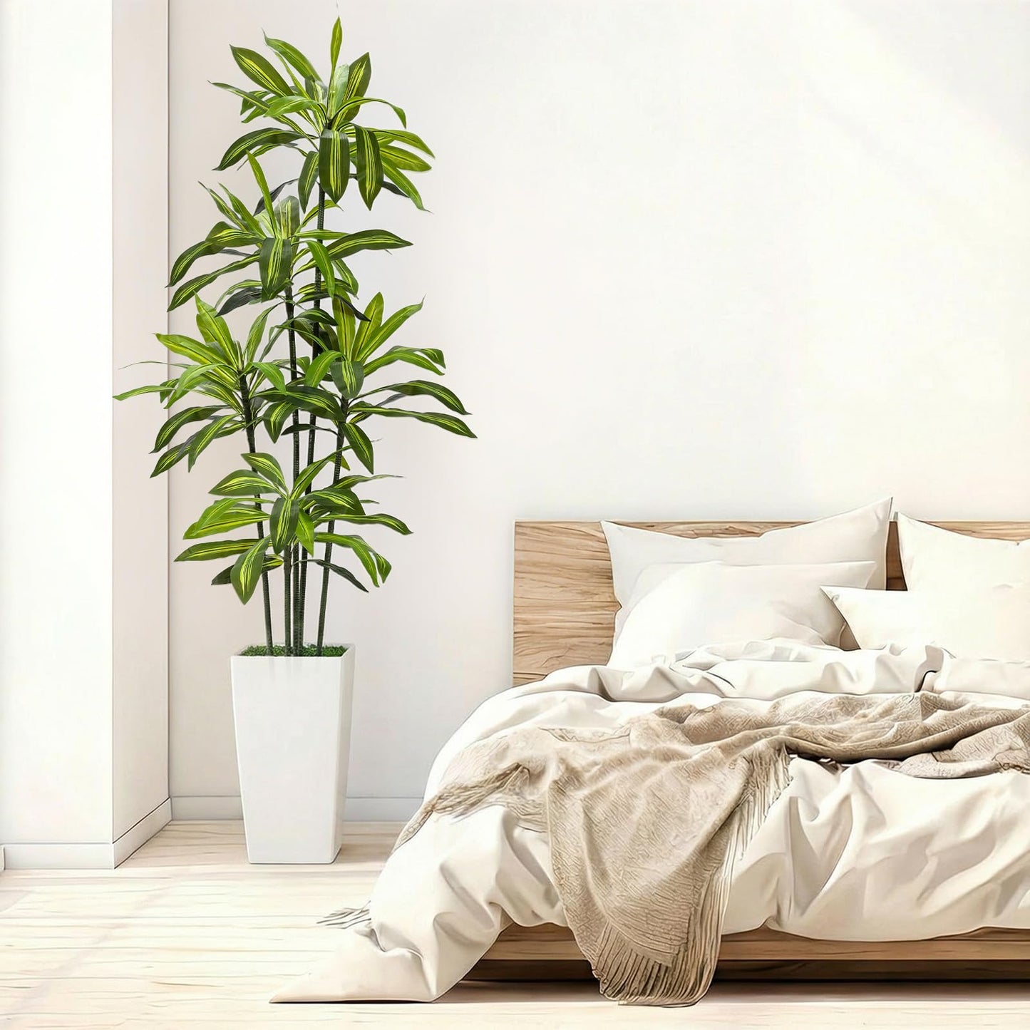 Giegxin 2 Pack 6 FT Artificial Dracaena Tree, Indoor Fake Tree with Black Stable Planter, Natural Wood Trunk & Lifelike Leaves Dracaena Plants for Home Living Room Porch Office Housewarming Gift