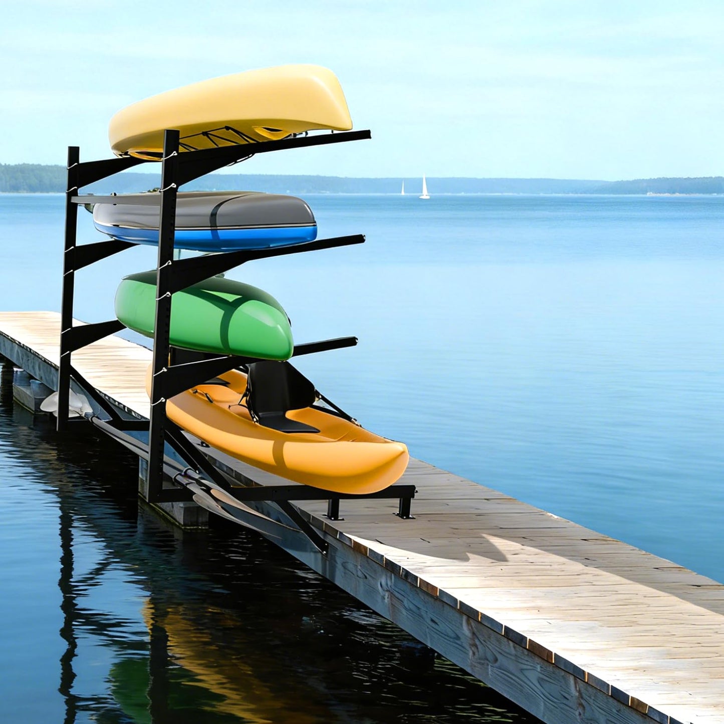 LAJIAOZ Heavy-Duty Kayak Dock Storage Rack, 4-Tier Over-The-Water Mount Kayak Stand for Dock & Pier, Rust-Proof, Holds 4 Kayaks Up to 400 LBS, Space-Saving Waterside Storage