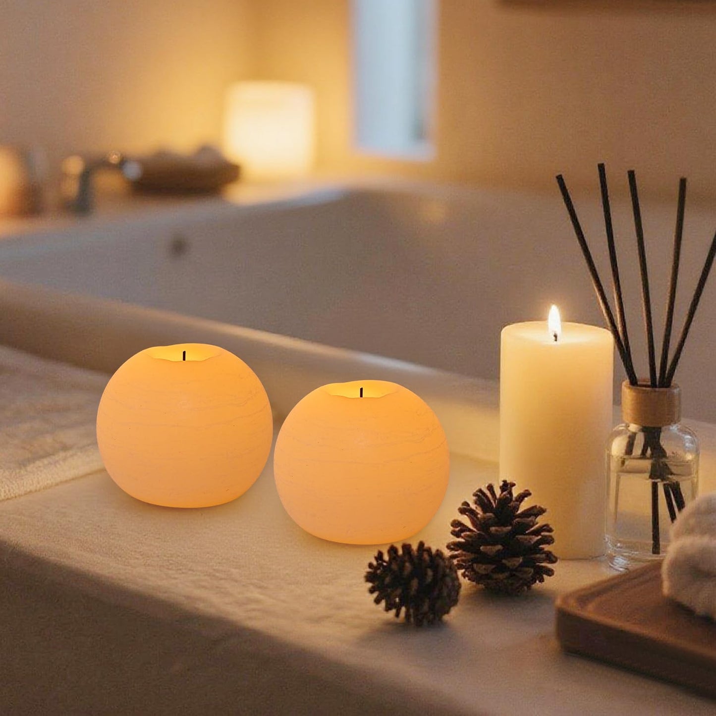 FUWDEO Flameless Candles with Remote & Timer,4" H LED Battery Operated Round Candle 2 Pack,Real Wax Christmas Candle Lights Flickering for Christmas Gift Wedding Home Decor (Ivory)